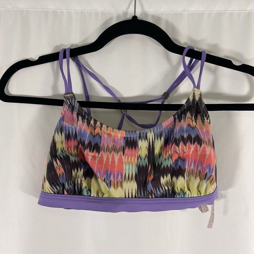 Prana Swim Top Women's Small Green Purple Strappy Stretchy Pullover Hook Eye